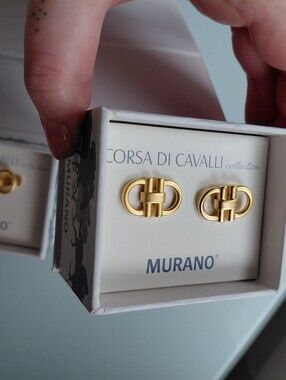 NIB Corsa Di Cavalli Horsebit CUFFLINKS + Tie Clip Solid Brass Dillards